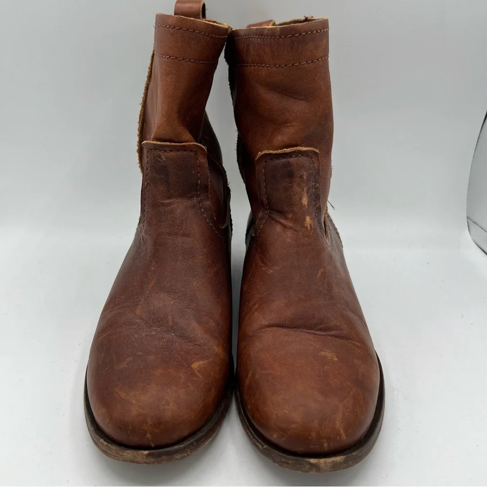 Frye Women's 78323 Cara‎ Short Campus Cognac Brown Leather Riding Boots Sz 6.5 B